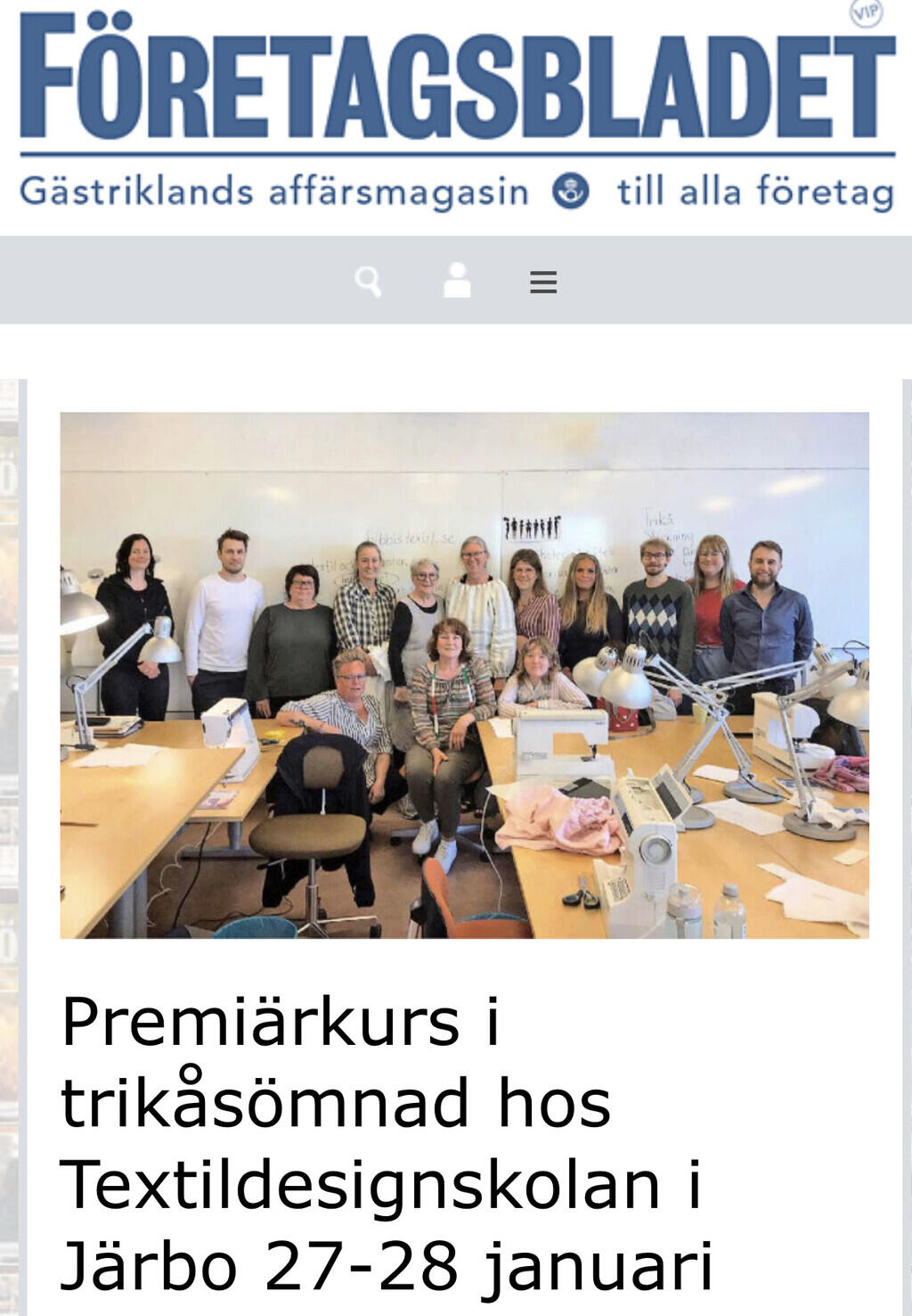I Företagsbladet: Premiärkurs i trikåsömnad hos Textildesignskolan i Järbo 27-28 januari